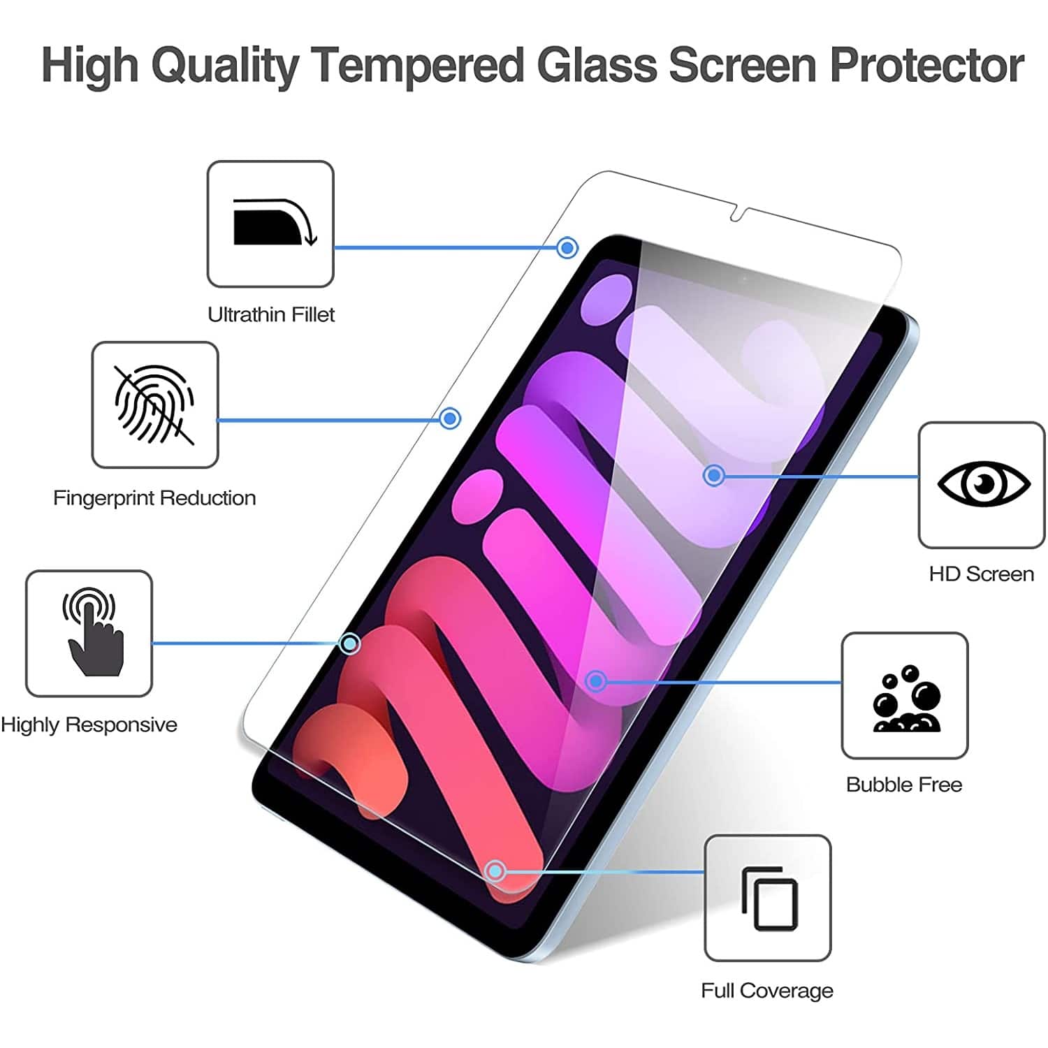 High Quality Tempered Glass Screen Protector:
* Ultrathin Fillet
* Fingerprint Reduction
* HD Screen
* Highly Responsive
* Bubble Free
* Full Coverage
