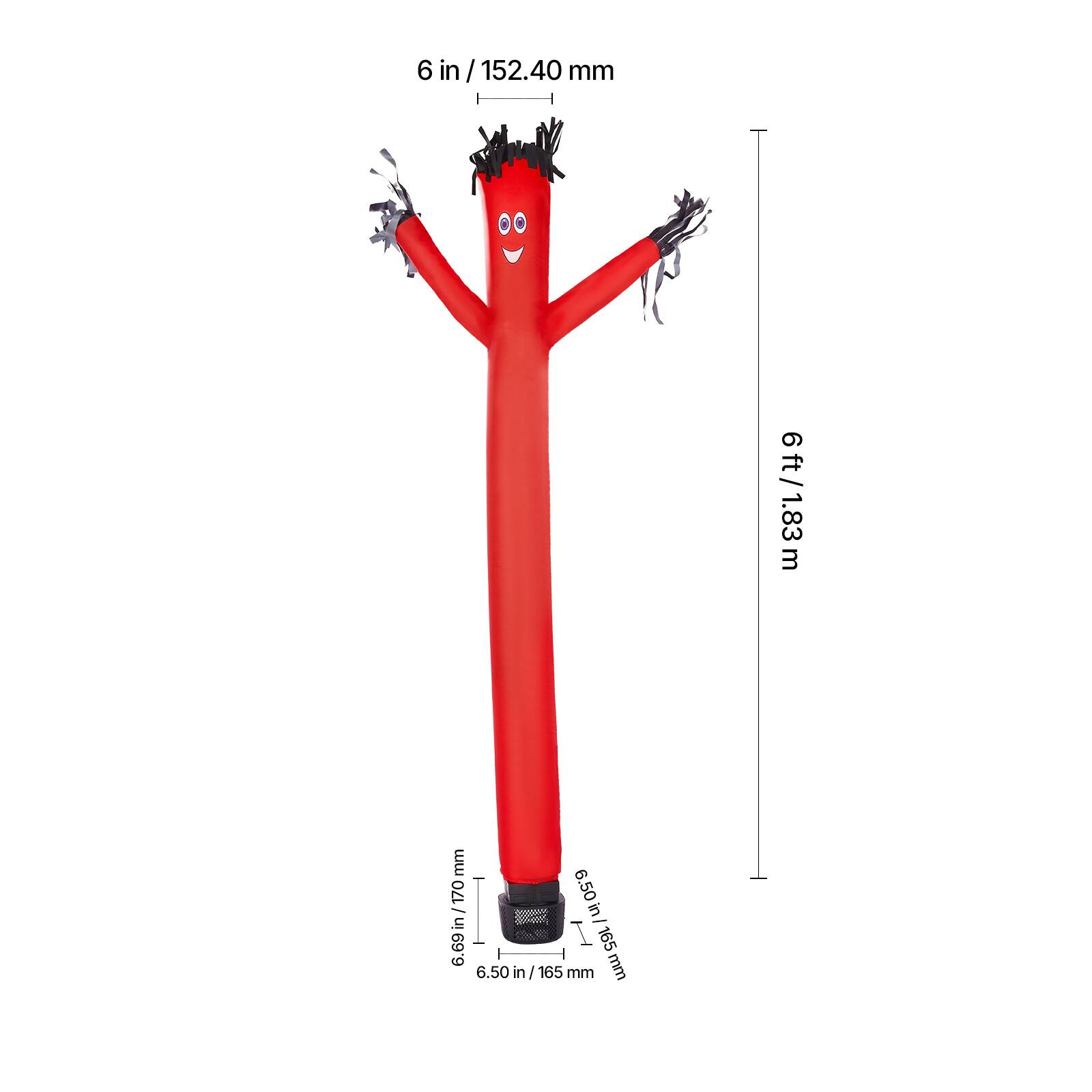 6 in / 152.40 mm  
6 ft / 1.83 m  
9 in / 170 mm  
6.50 in / 165 mm  
6.50 in / 165 mm