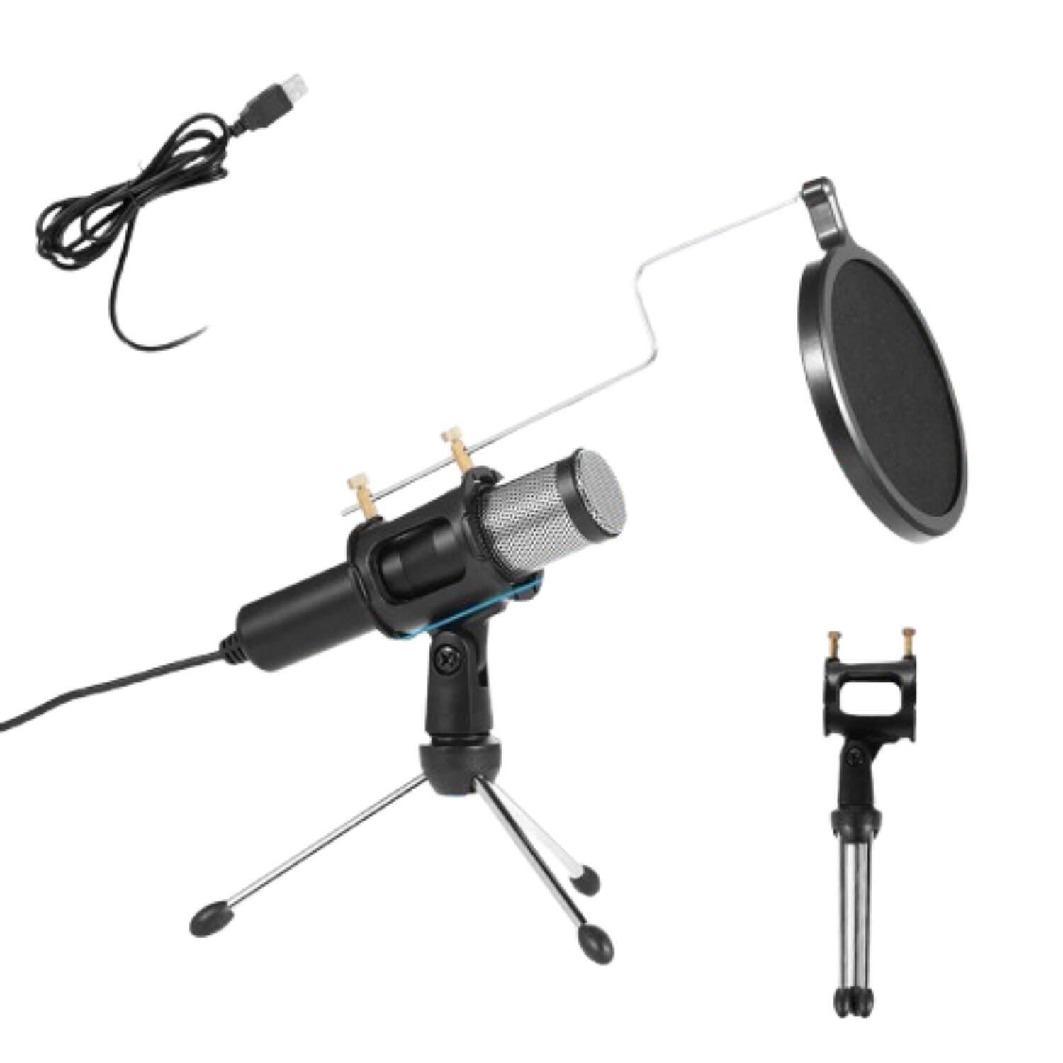 Front. Home Collection - USB Condenser Microphone with Tripod Stand and Pop Filter for PC Gaming and Recording.