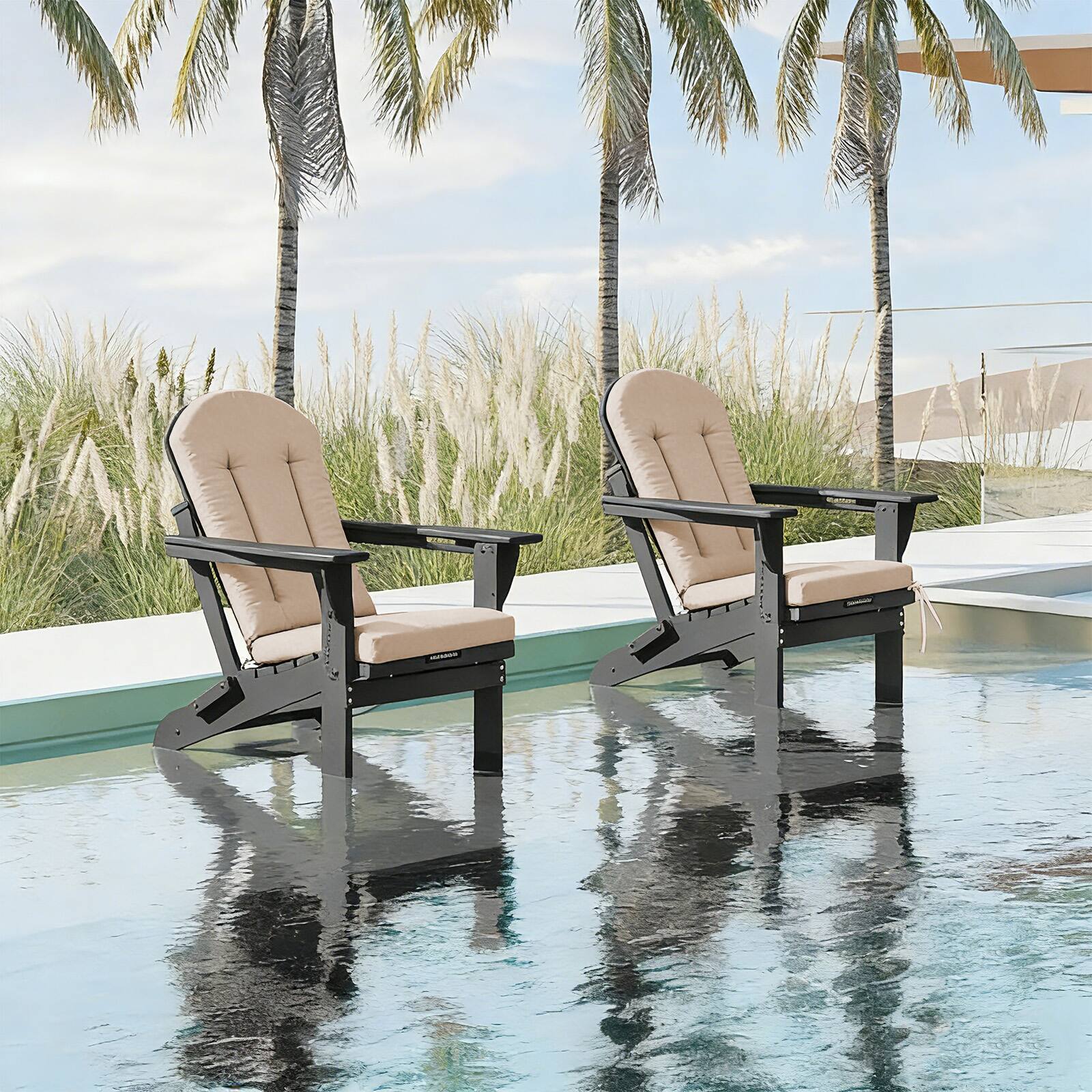 Alt View 1. Chateau Abodes - Adirondack Chair Cushions, Outdoor Rocking Chair Cushions Waterproof & Fade Resistant for Outdoor Patio - Khaki-2 Pieces.