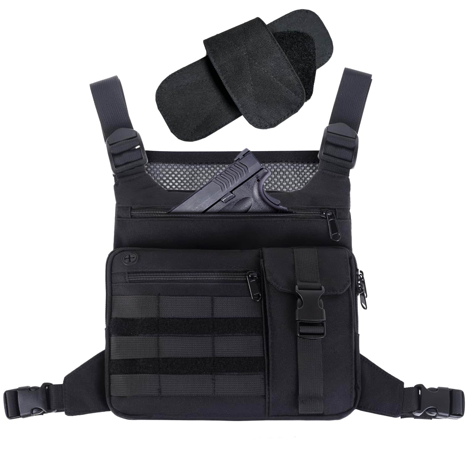 Wikistore - Tactical Chest Pack Running Bag Outdoor Sports Lightweight Water Resistant Hiking EDC Vest Rig for Men Women - Black