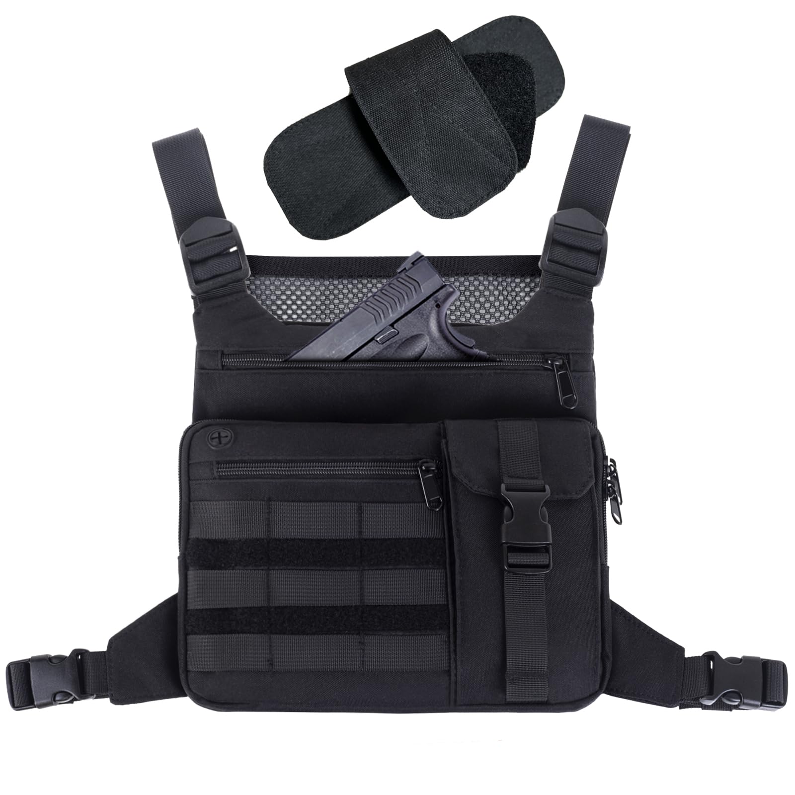 Front. Wikistore - WIKISTORE Tactical Chest Pack Running Bag Outdoor Sports Lightweight Water Resistant Hiking EDC Vest Rig for Men Women - Black.