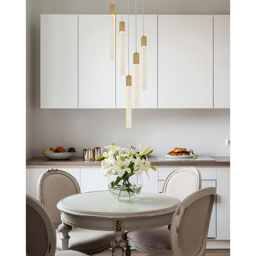 Angle. Elegant Lighting - Weston 5 lights pendant in satin gold - Satin Gold.