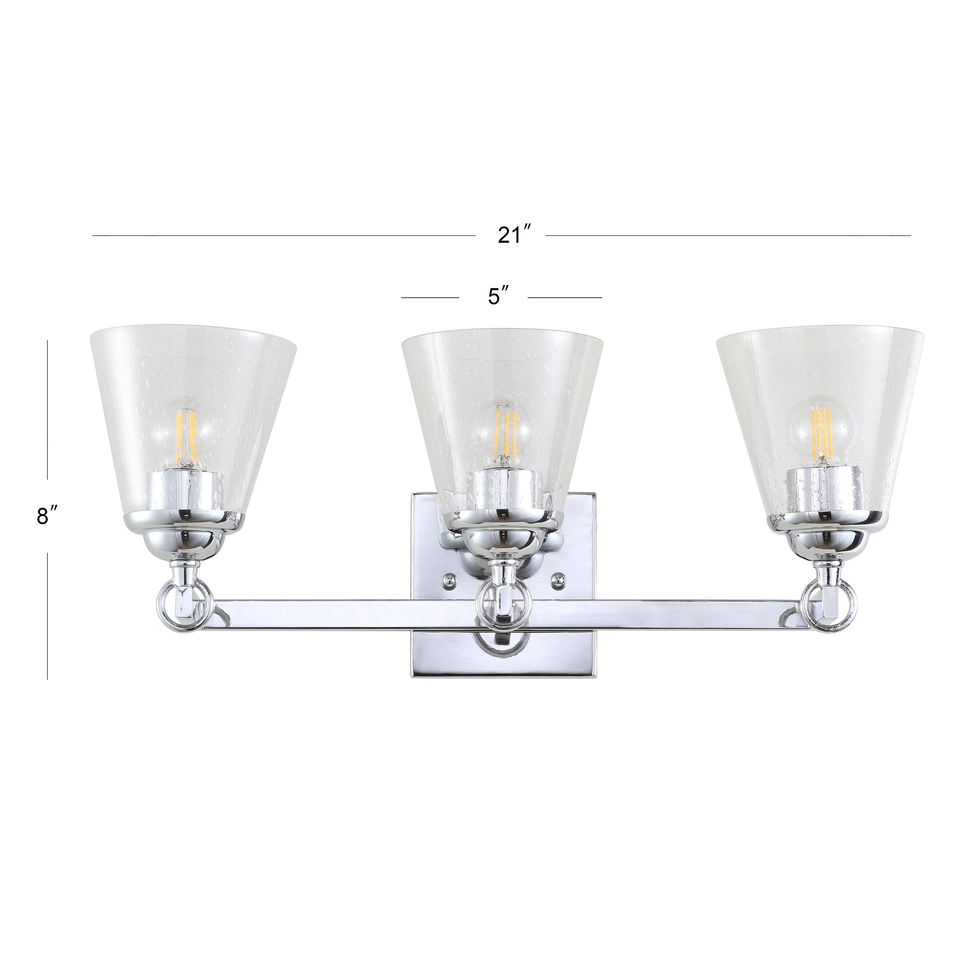 Alt View 2. Jonathan Y - Marion 21" 3-Light Hurricane Metal/Seeded Glass LED Vanity Light, Chrome - Chrome / Clear.