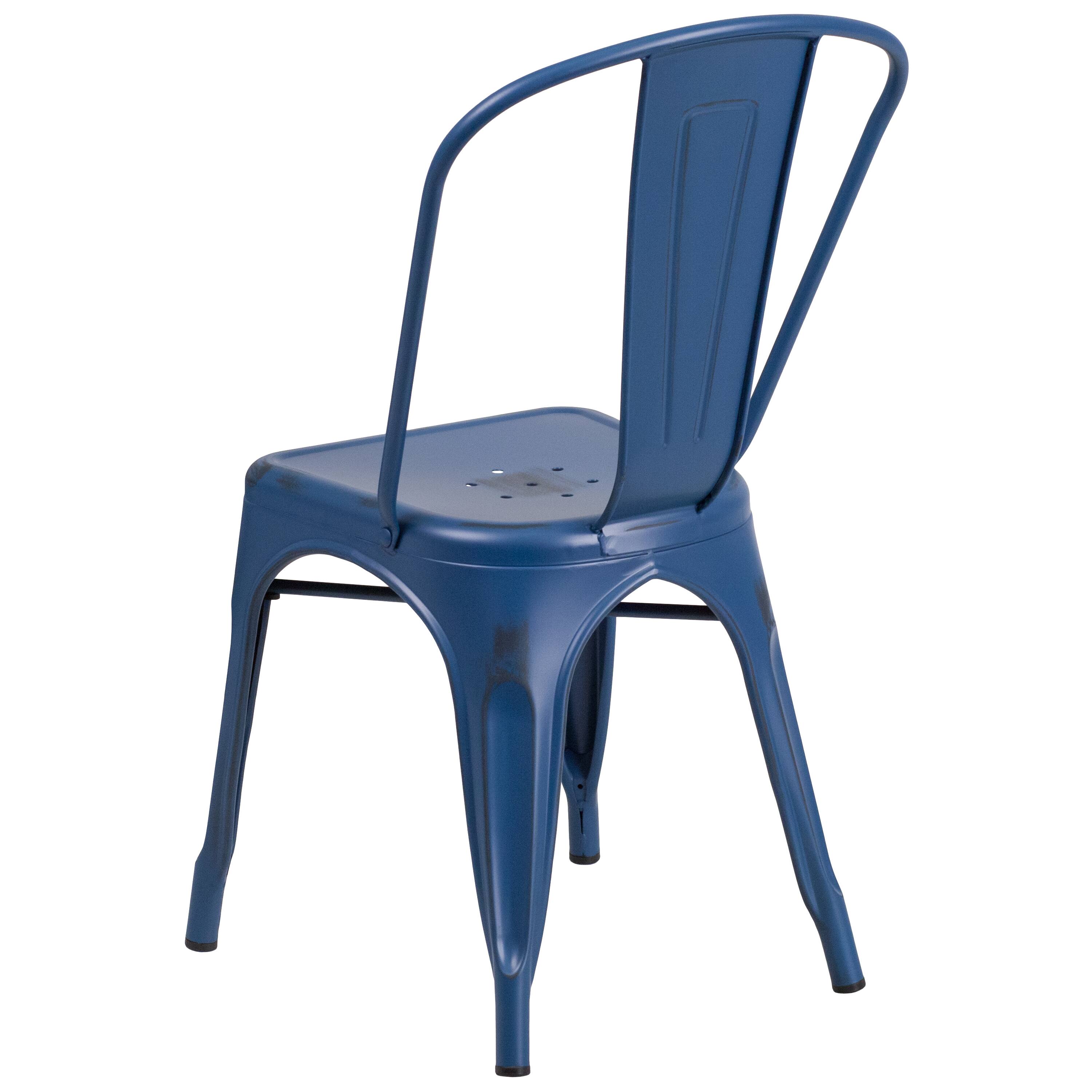Alt View 5. Emma + Oliver - Commercial Grade 4 Pack Distressed Metal Indoor-Outdoor Stackable Chair - Antique Blue.