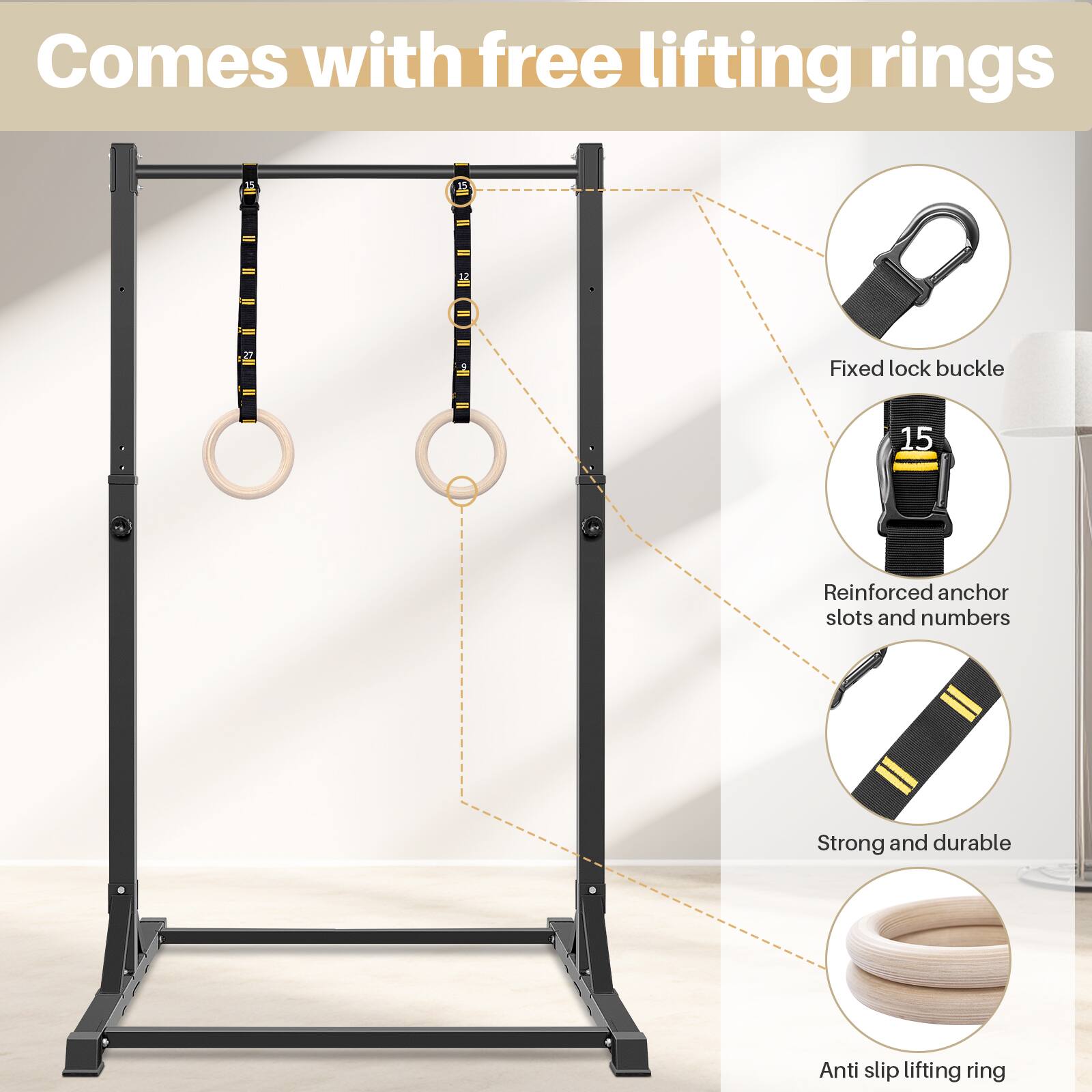 Comes with free lifting rings

- Fixed lock buckle
- Reinforced anchor slots and numbers
- Strong and durable
- Anti slip lifting ring