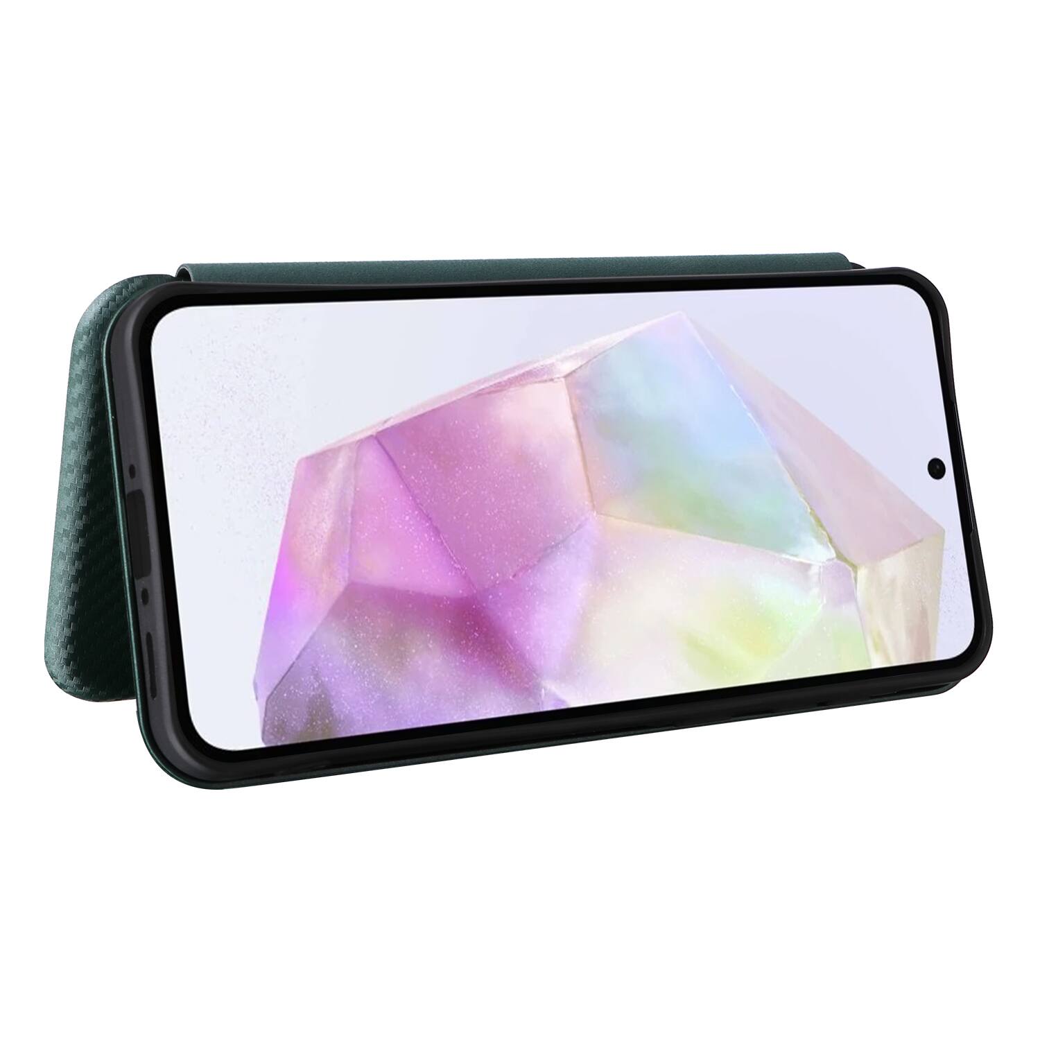 Alt View 2. Dteck - Carbon Fiber Texture Folio Phone Case for Samsung Galaxy A36 5G,PU Leather Magnetic Closure Hidden Card Slot Flip Cover - Green.