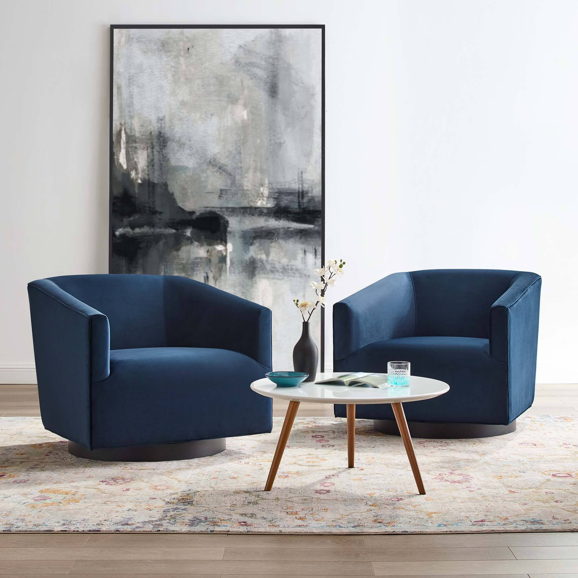 Alt View 6. Modway - Twist Performance Velvet Swivel Chair Set of 2 by Modway - Midnight Blue.