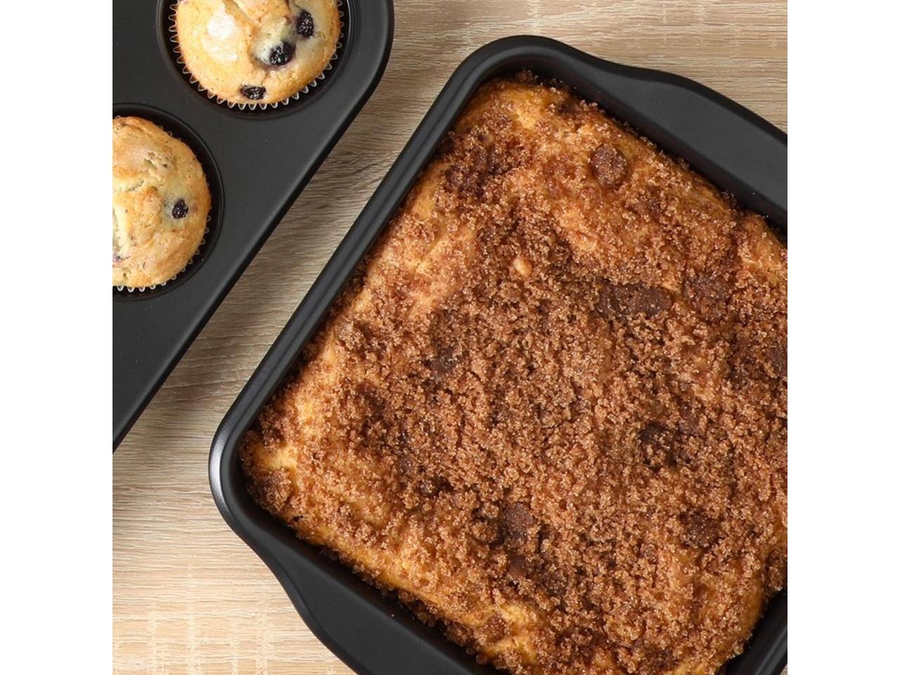 Alt View 3. Oster - Oster Teston Platinum Collection 8 Inch Nonstick Carbon Steel Square Cake Pan in Matte Black - Matte Black.