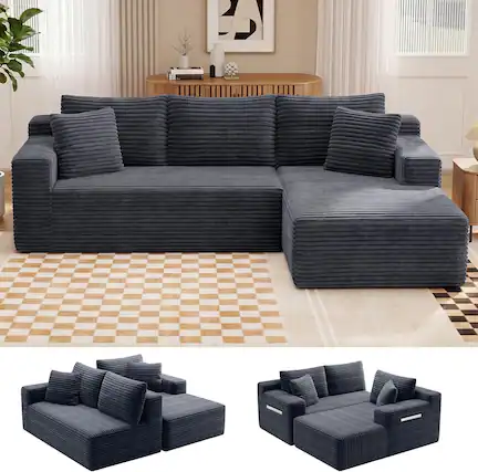 Front. Anysun - 94.5" Modern Minimalist Right Facing L-Shaped Upholstered Sectional Couch with Chaise, No Assembly Required - Grey.