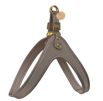 Front. PoisePup - Real Leather Comfortable Step-in Harness for Dogs - Gray.