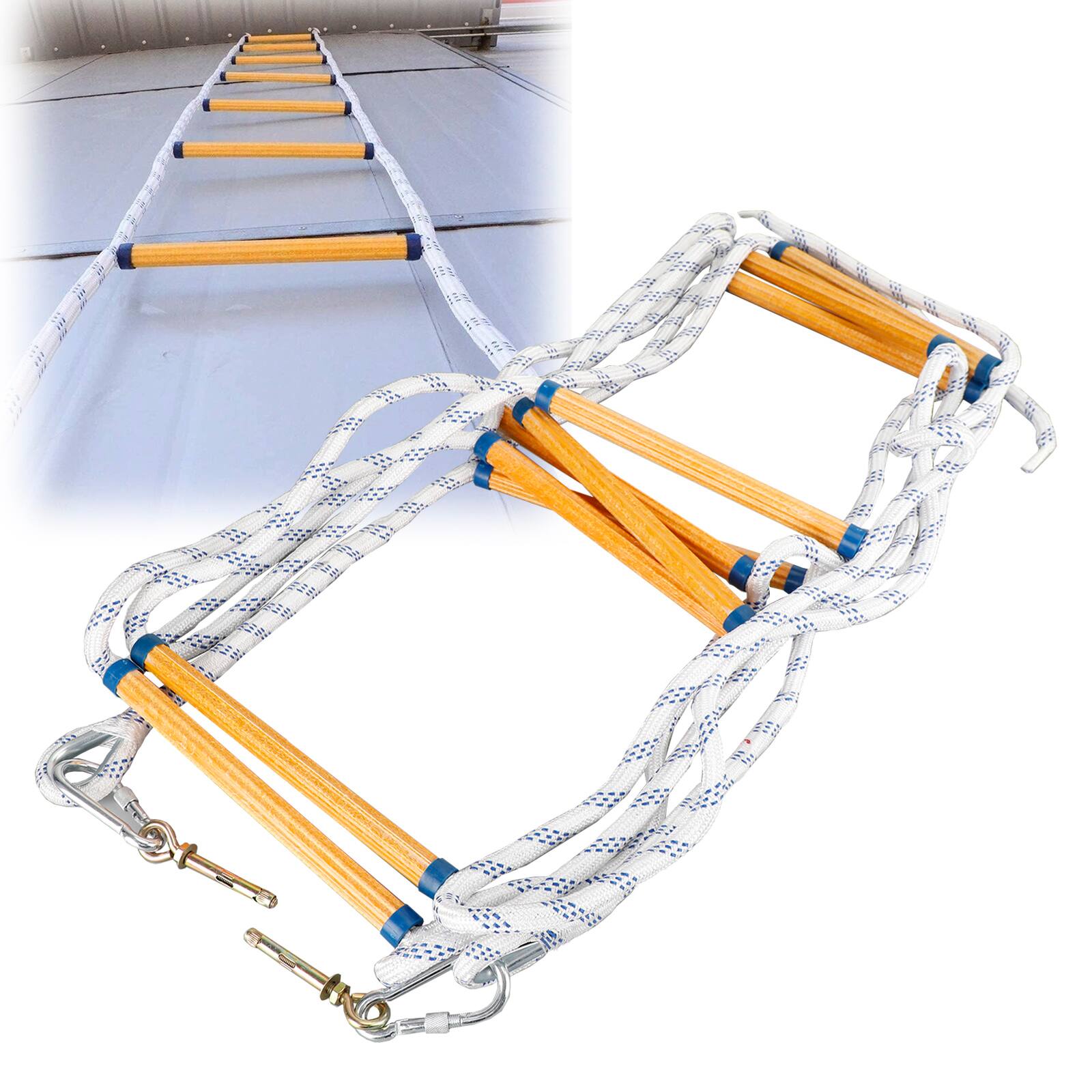 Alt View 1. Topteng - 16.4 ft Foldable Fire Escape Ladder - Nylon Epoxy Resin Construction, Fireproof, 660 lbs Load Capacity - Gray.