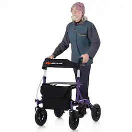 Costway - Foldable Height Adjustable Rollator Walker with Seat, Storage Bag for Seniors - Purple