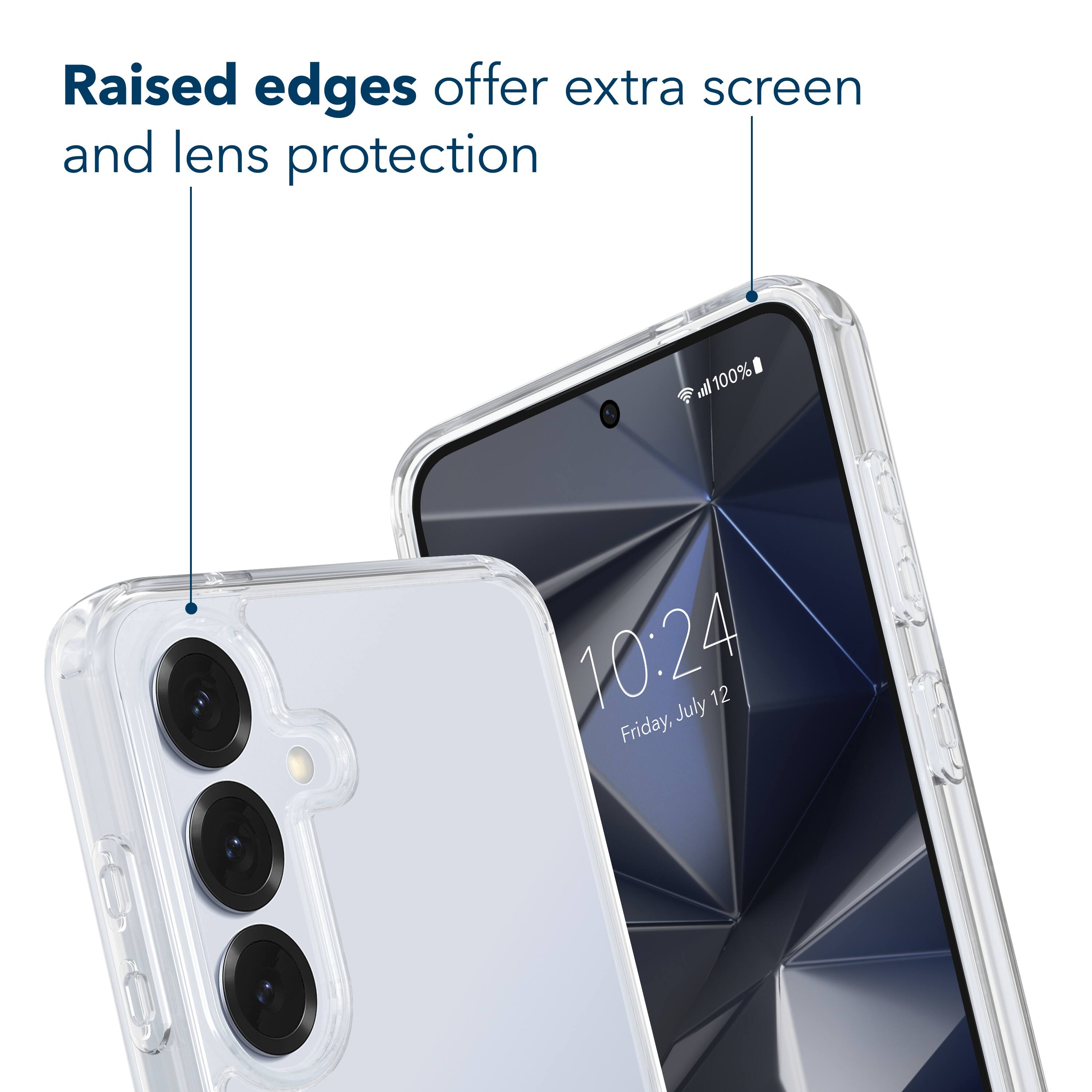 Raised edges offer extra screen and lens protection.
