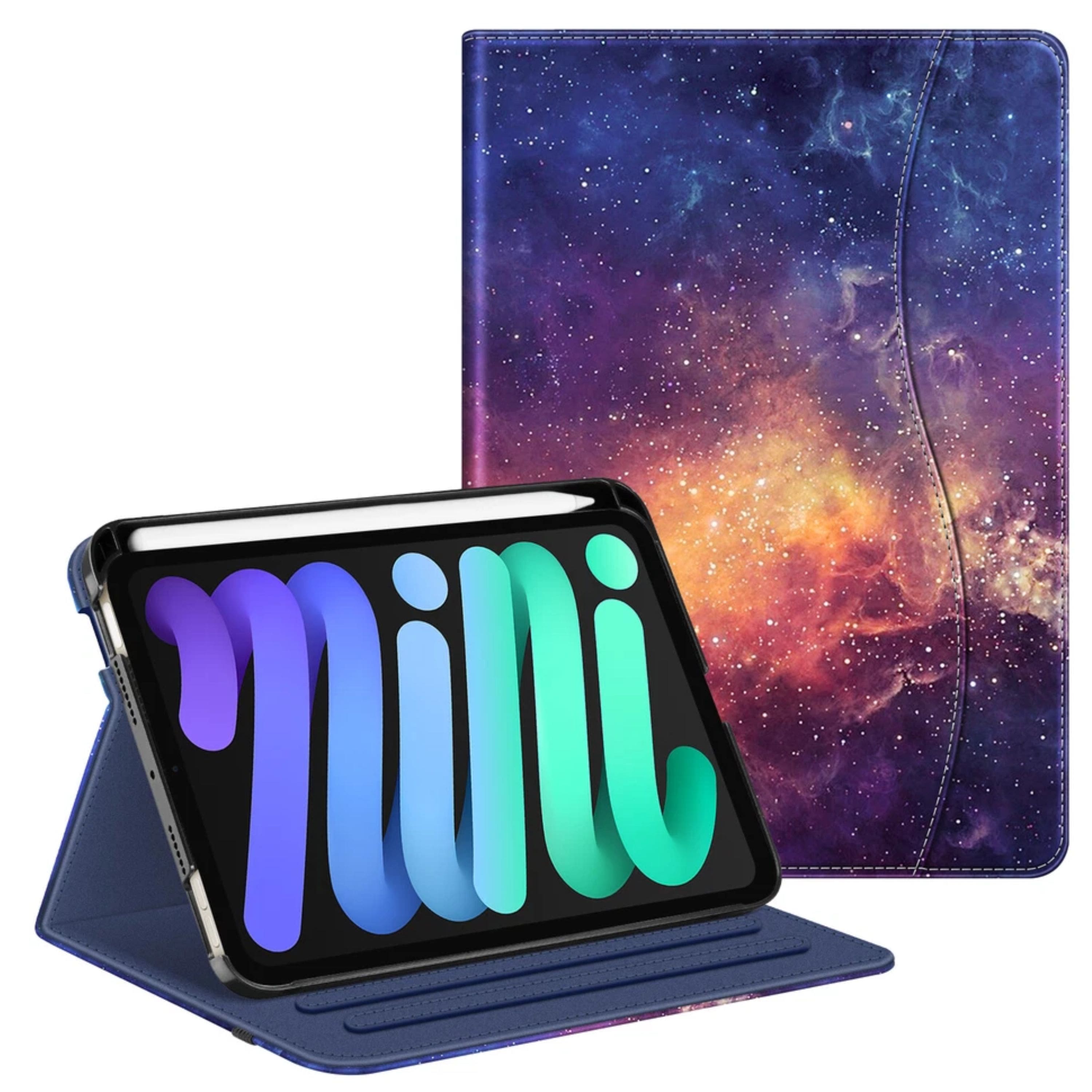 Kitcheniva - Protective Folio Case for iPad Mini 7 2024 Smart Stand Cover With Pencil Holder - Galaxy