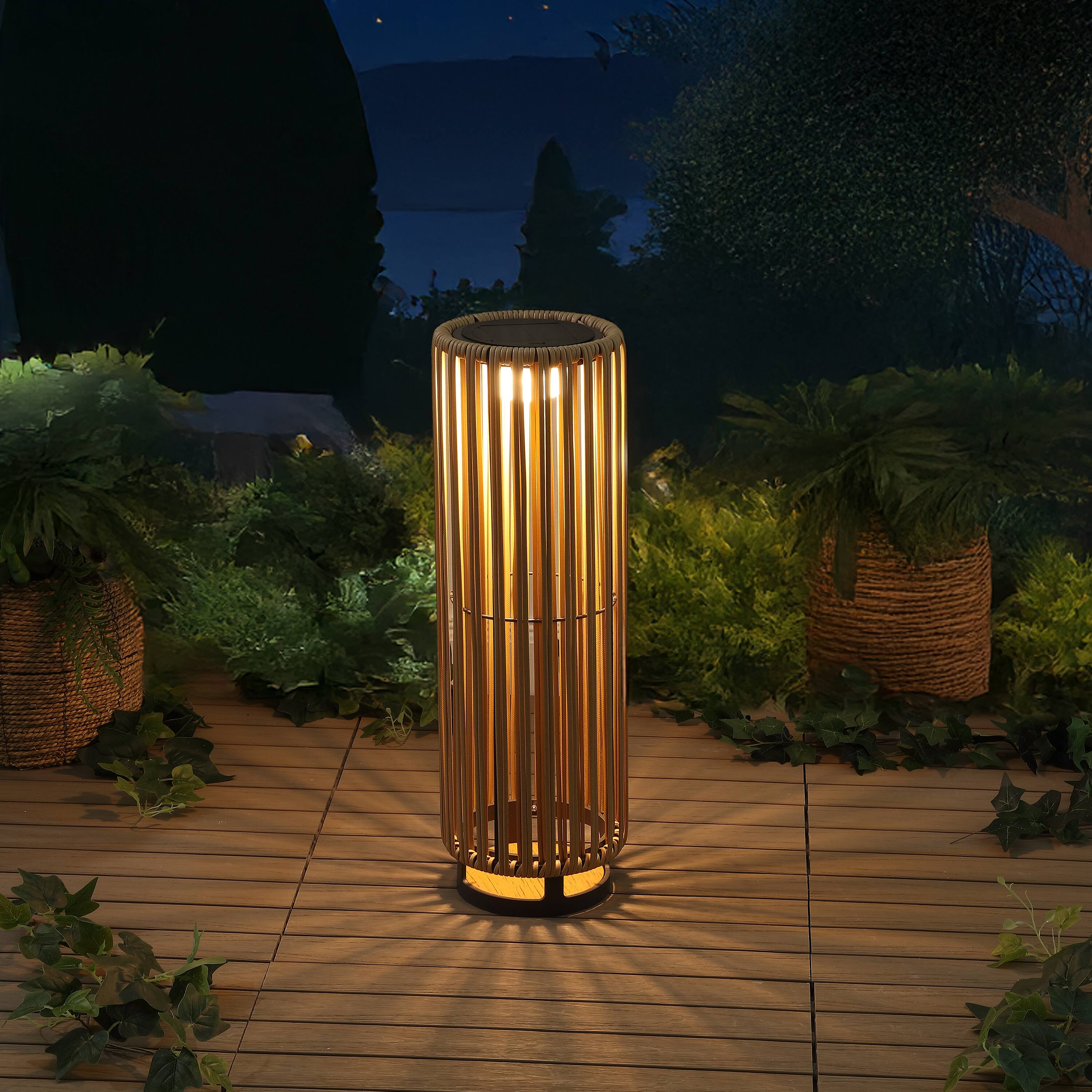 Alt View 8. Jonathan Y - Sawara 26.75" Modern Minimalist Faux Rattan Integrated Indoor/Outdoor LED Solar Powered Lantern, Natural - Natural.