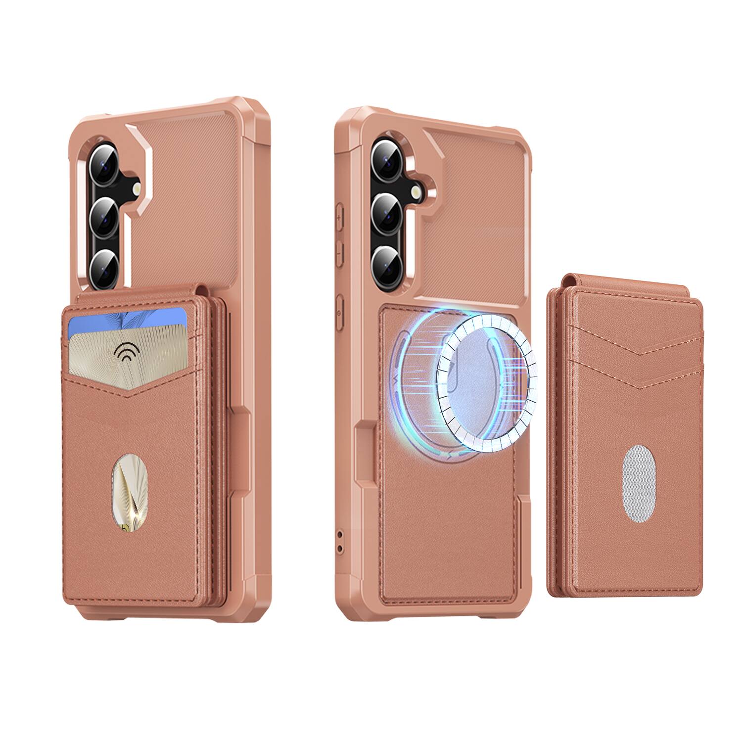 Angle. Dteck - For Samsung Galaxy S25 FE 2-in-1 Magnetic Leather Flip Stand Wallet Case RFID Blocking Detachable Card Holder - Rosegold.