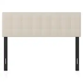 Gymax - Upholstered Headboard Queen/Full Size Quilted Grid Linen Fabric Bed Frame - Beige