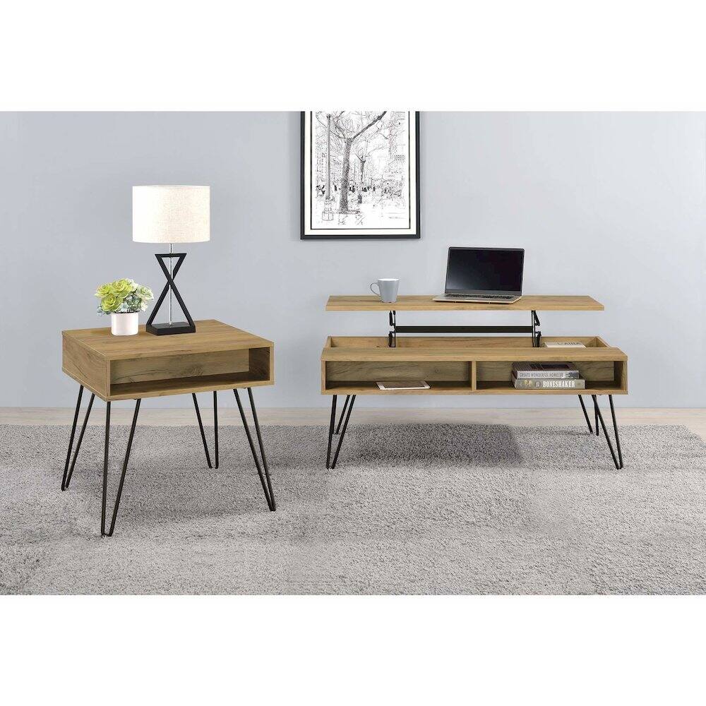 Alt View 3. Coaster Co. of America - Fanning 2-piece Lift Top Coffee and End Table Set Golden Oak - Brown.