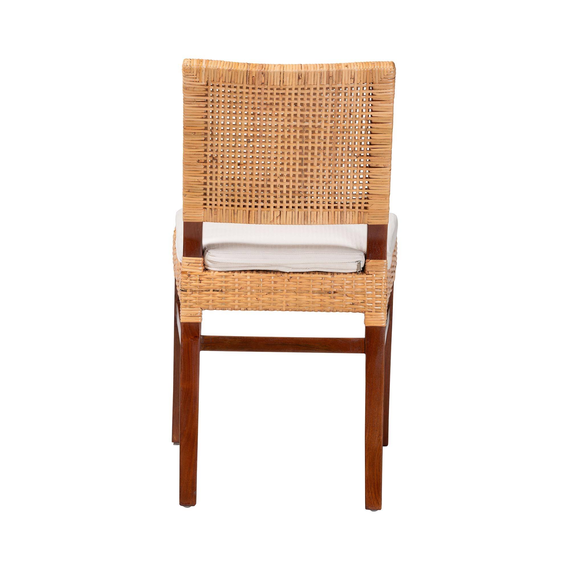 Back. bali & pari - Lesia Natural Rattan Dining Chair with Cushion - Handwoven Wicker Side Chair with Mahogany Wood Frame - Light Honey/Walnut Brown.