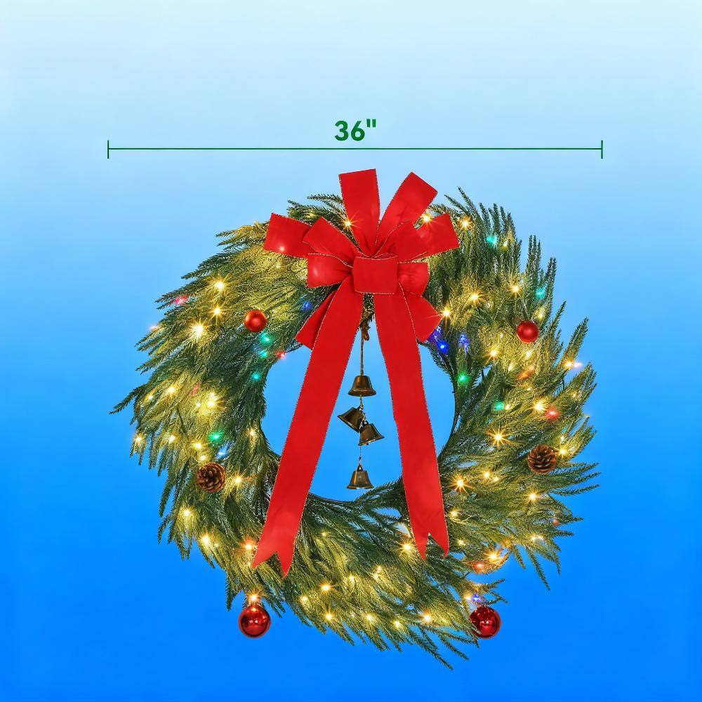 Alt View 1. Ecooso - Prelit Christmas Wreath with LED Lights and 8 Modes for Front Door, Holiday Christmas Decoration Gift - Green.