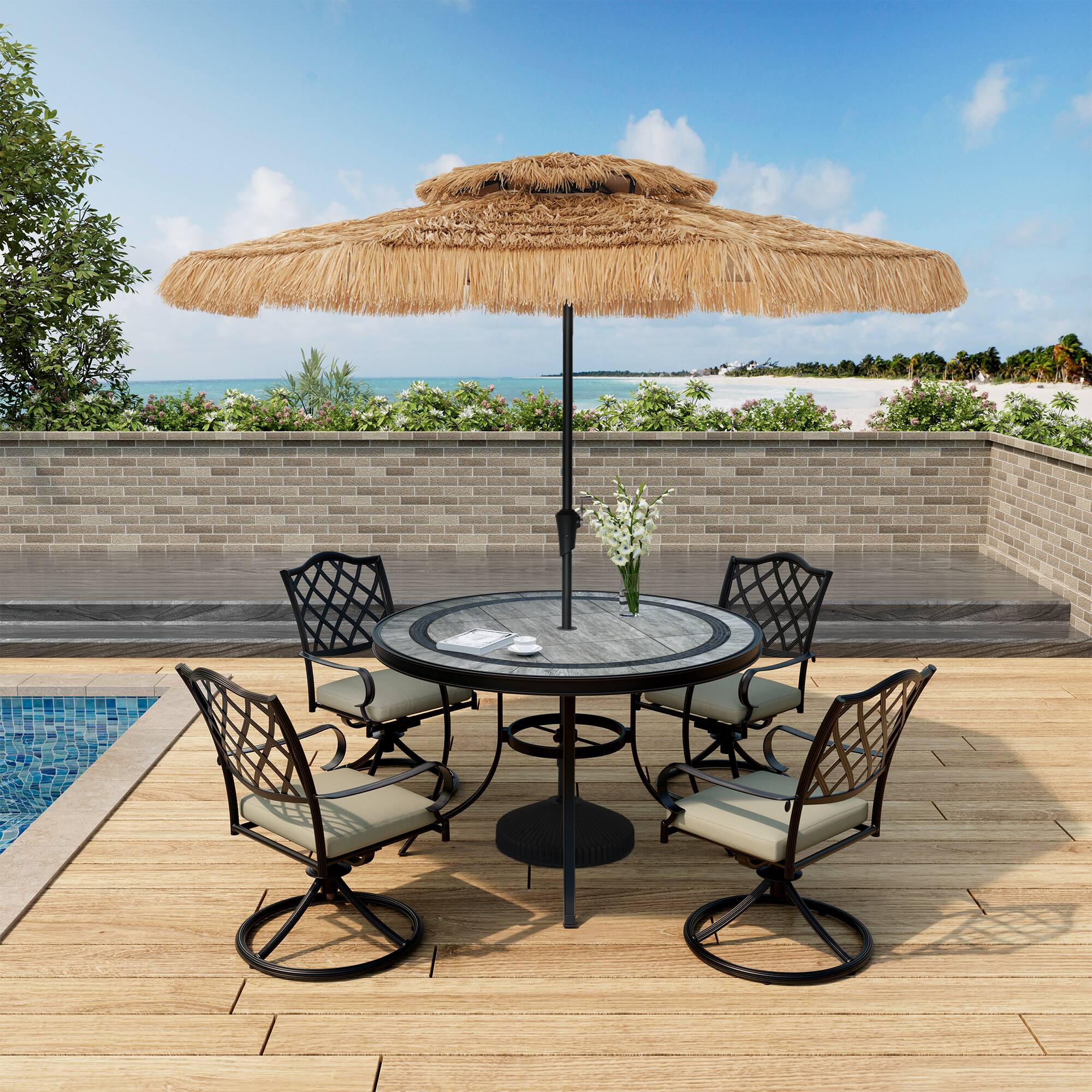 Alt View 2. Boyel Living - 9 Ft. Outdoor Double Top Hawaiian Style Thatch Umbrella.