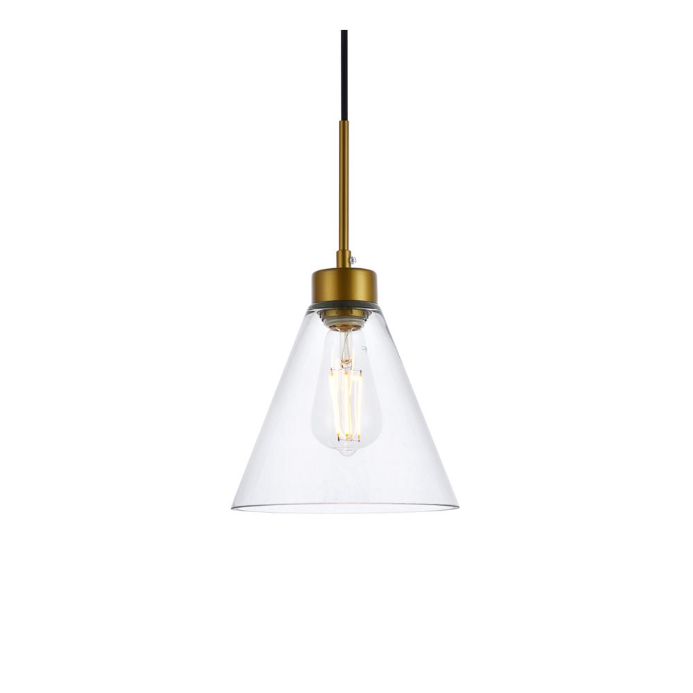Alt View 5. Living District - Mera 1 light brass pendant - Brass And Clear.