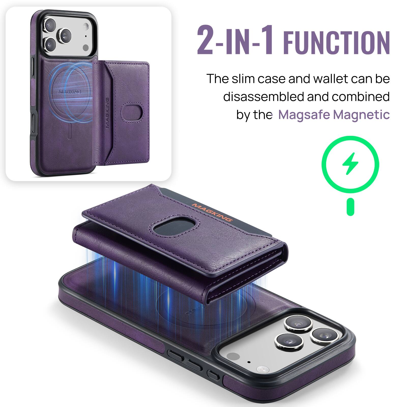 MACKING  
2-IN-1 FUNCTION  
The slim case and wallet can be disassembled and combined by the Magsafe Magnetic