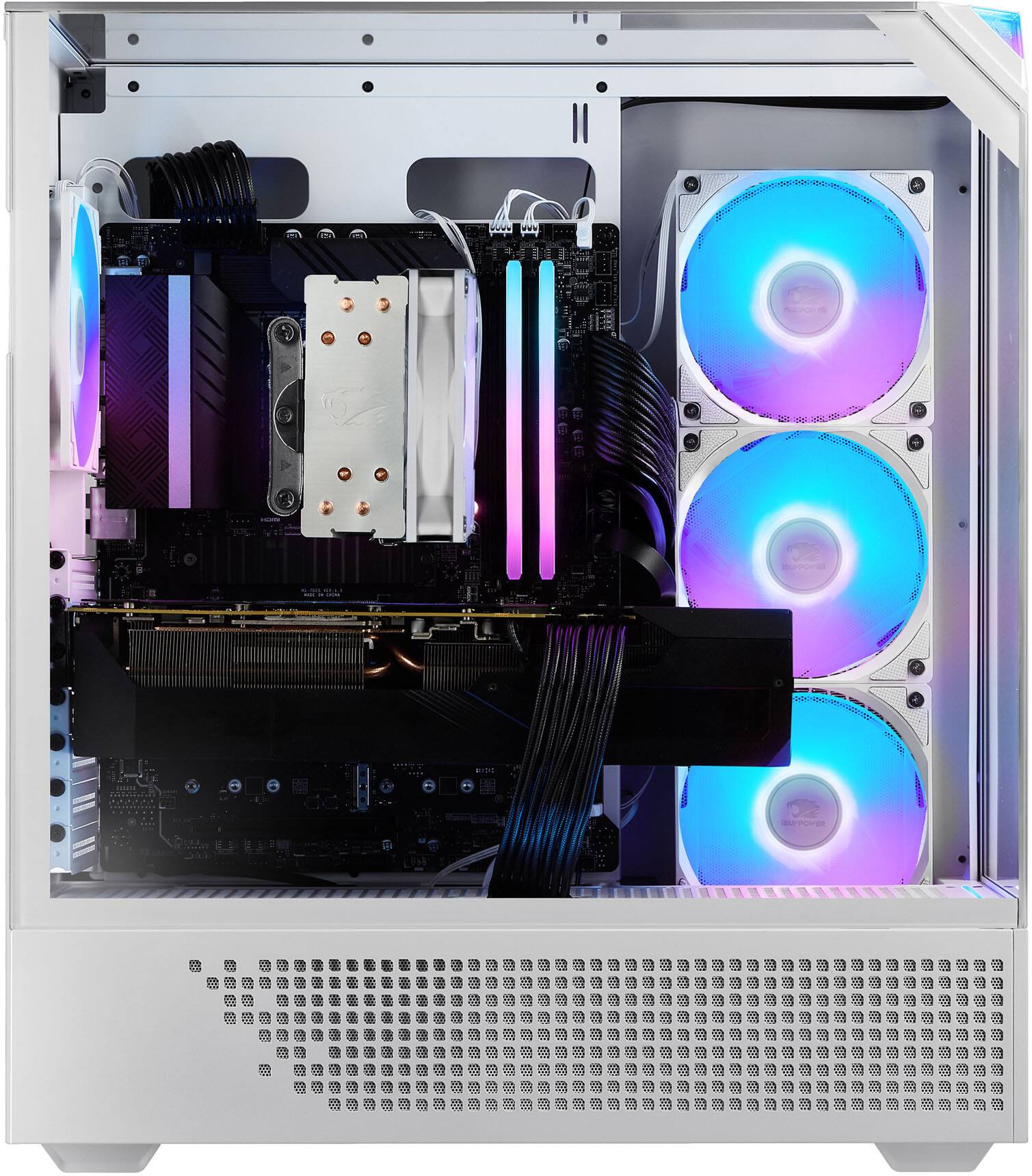 Left. iBUYPOWER - iBUYPOWER -Element 9 White Gaming Desktop PC -Intel Core i7 14700F, NVIDIA GeForce RTX 5060Ti 16GB,32GB DDR5 RGB,1TB SSD - White.