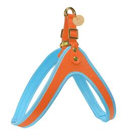 PoisePup - Real Leather Comfortable Step-in Harness for Dogs - Orange | Blue