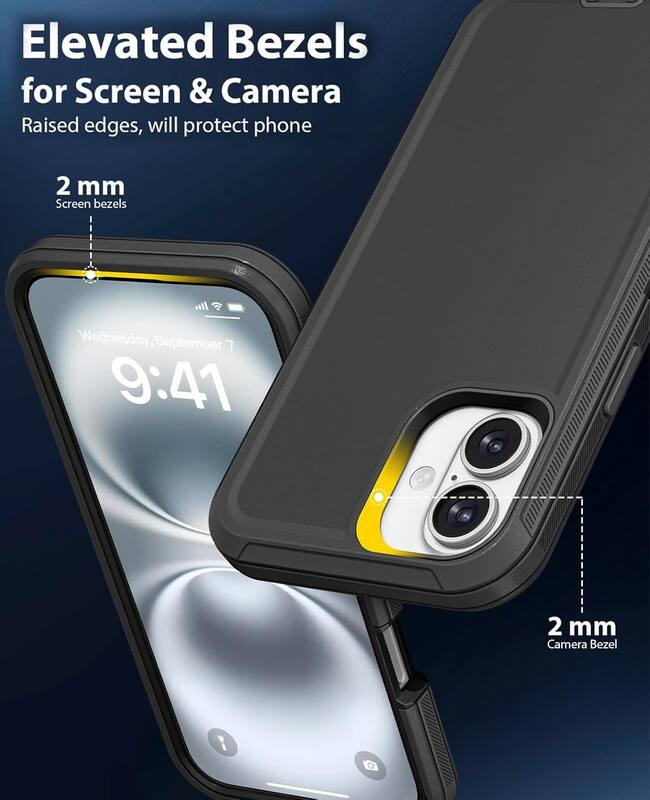 Elevated Bezels for Screen & Camera  
Raised edges, will protect phone  

2 mm  
Screen bezels  

2 mm  
Camera Bezel  

Wednesday, September 7  
9:41