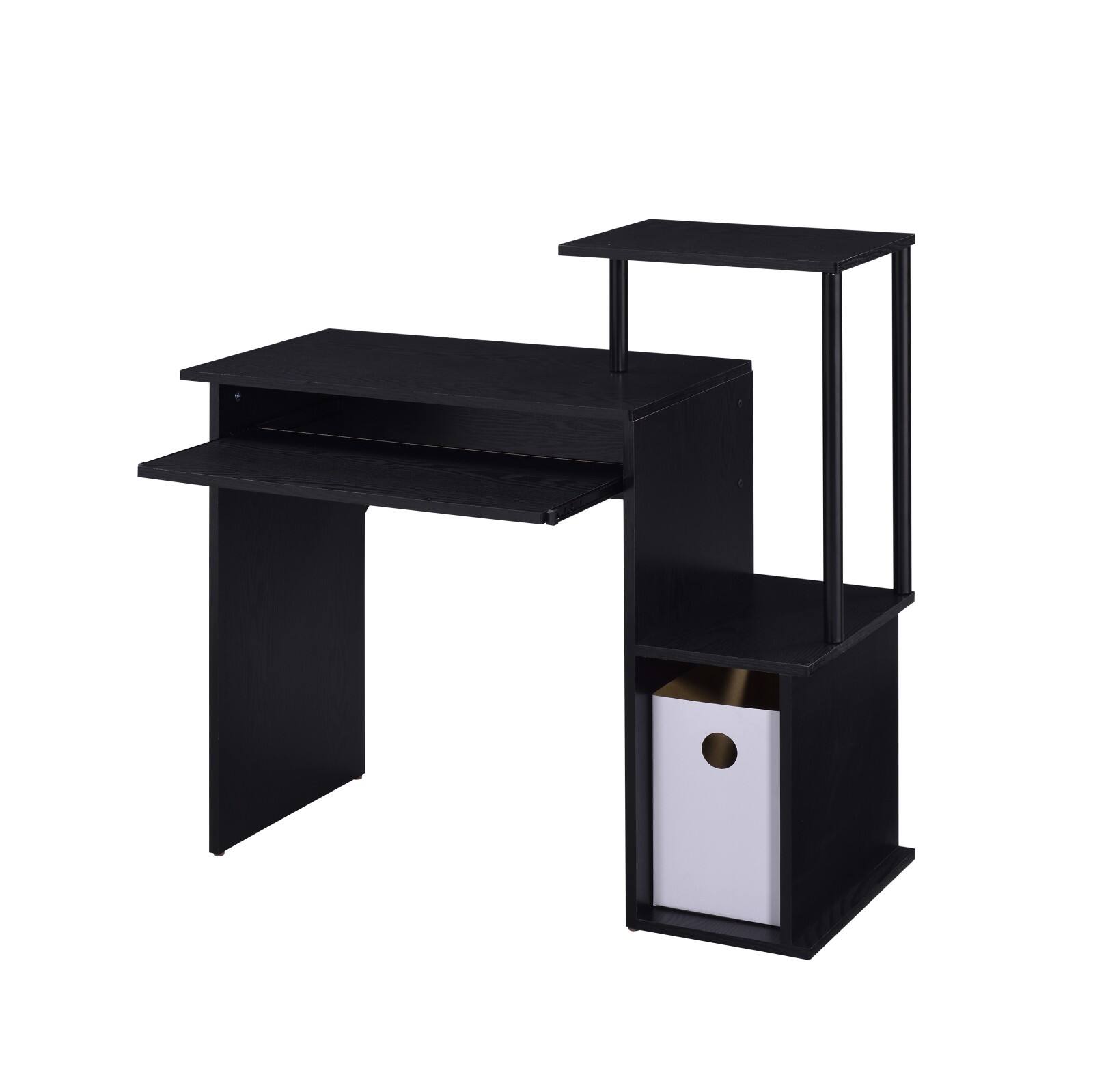 Front. Glintex - Office Computer Desk with Keyboard Tray, Storage Shelf, Spacious Work Surface and Durable Construction - Black.