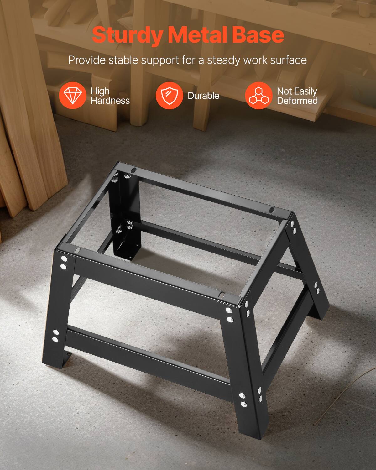 Sturdy Metal Base  
Provide stable support for a steady work surface  

- High Hardness  
- Durable  
- Not Easily Deformed