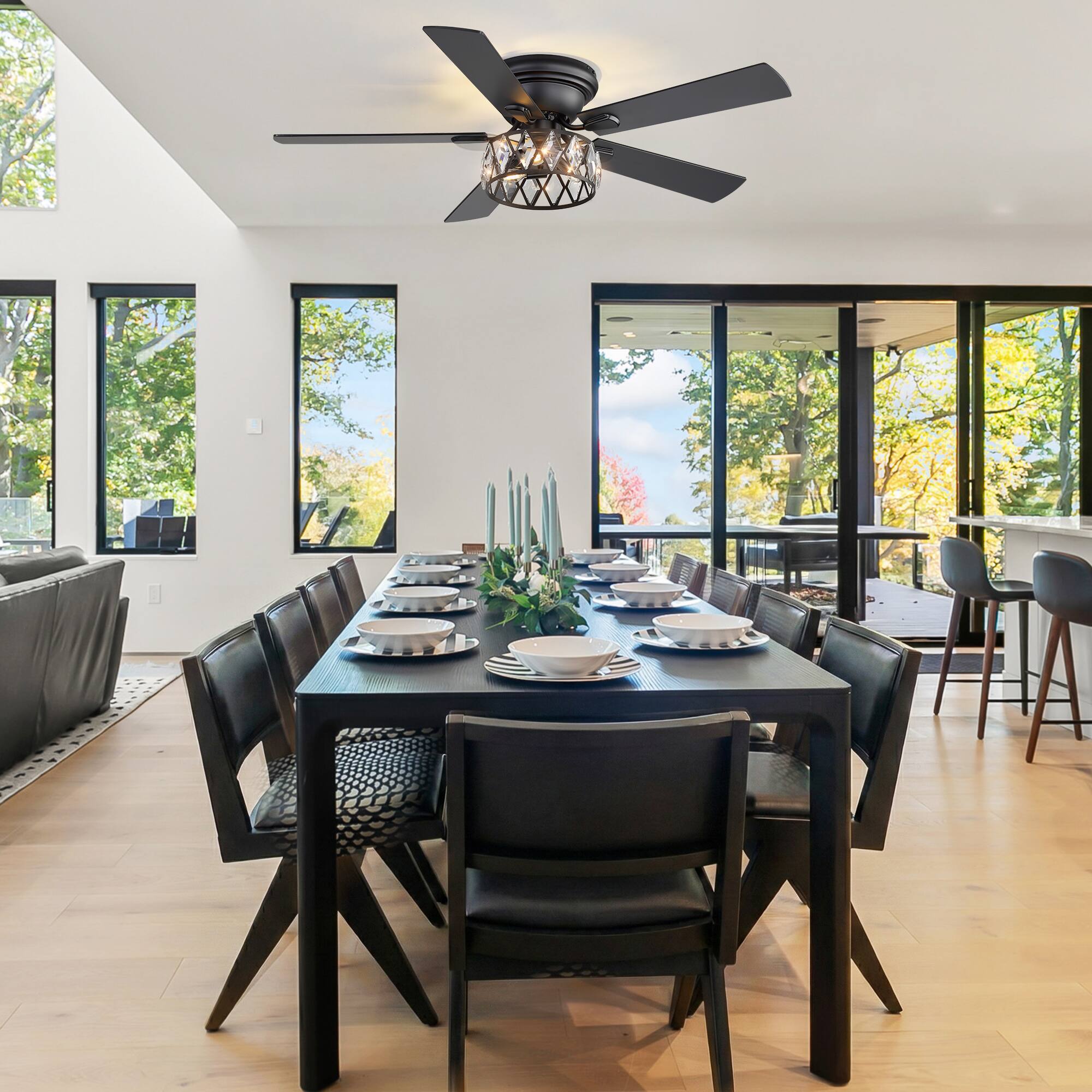 Alt View 2. Breezary - 52-Inch Stylish Surface Mounted Ceiling Fan with E12 Lighting DC Motor Remote Control Timer Function - 52-inch Black & Walnut.