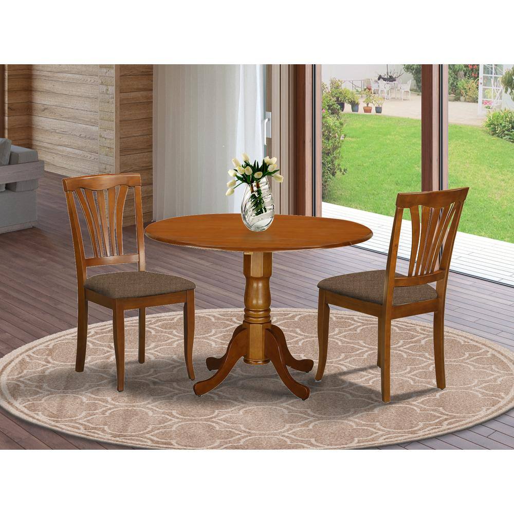 Left. East West Furniture - DLAV3-SBR-C 3 PC Kitchen nook Dining set-round Kitchen Table and 2 dinette Chairs - Saddle Brown.