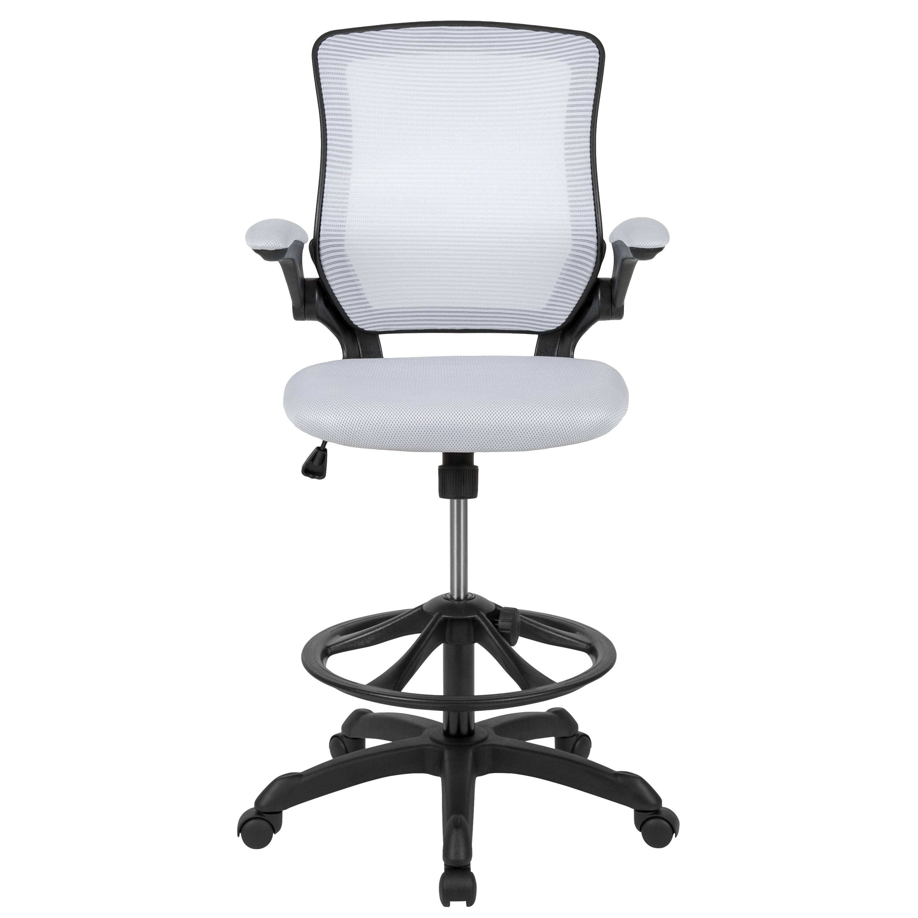 Alt View 7. Emma + Oliver - Mid-Back Mesh Ergonomic Drafting Chair with Foot Ring and Flip-Up Arms - White.