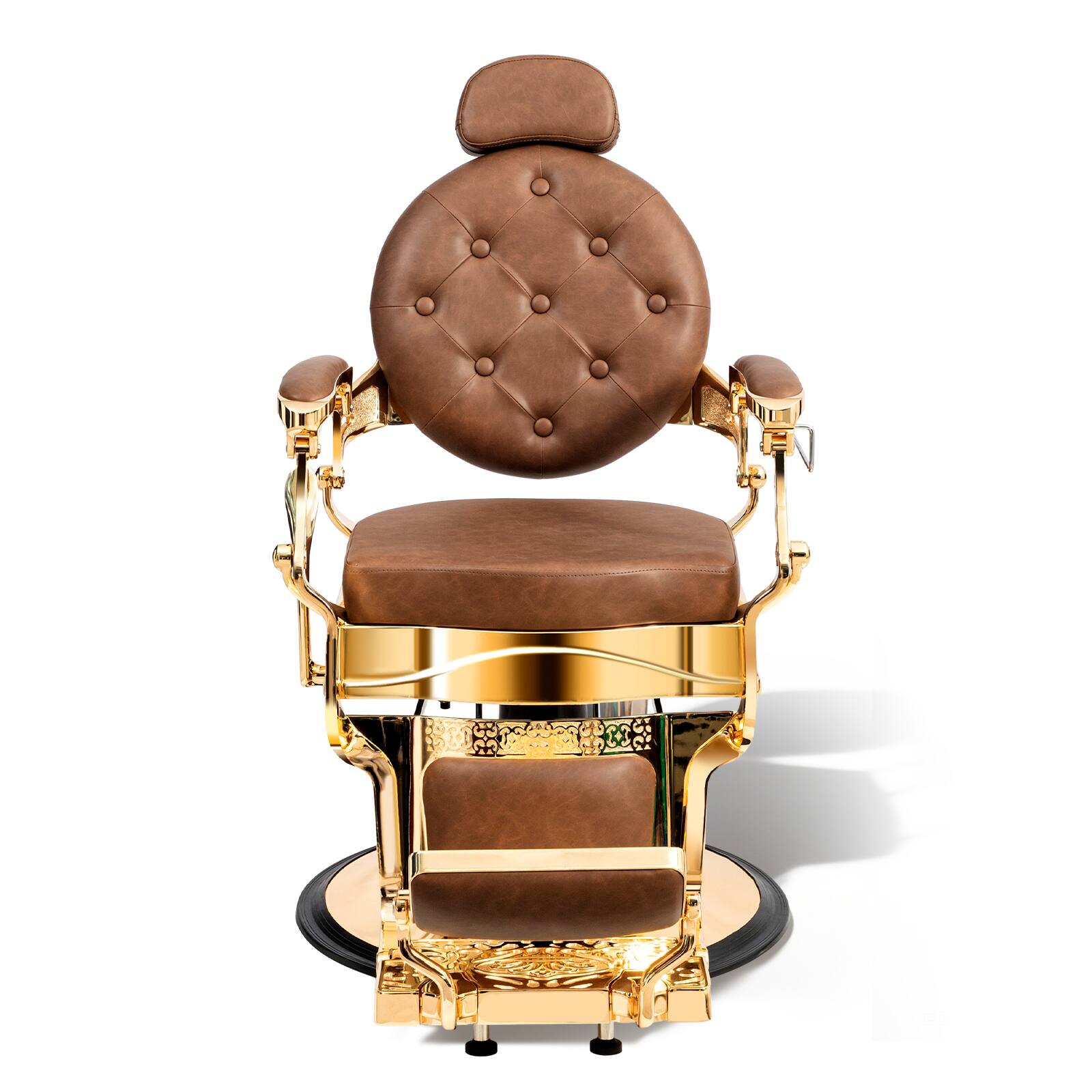 Angle. Winado - Heavy Duty Barber Chair with Aluminum Alloy Frame, Adjustable Headrest, Footrest 135° Recline for Barbershops Salon Spa - Brown & Gold.