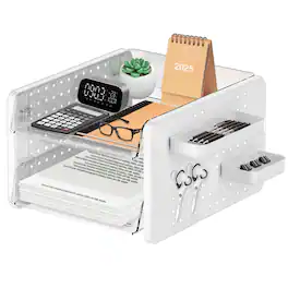 Paradigms Interiors - Desk Paper Letter Tray Organizer 2 Tier Accessories & Workspace Organizers With Trays And Hooks For Pen Off - Default