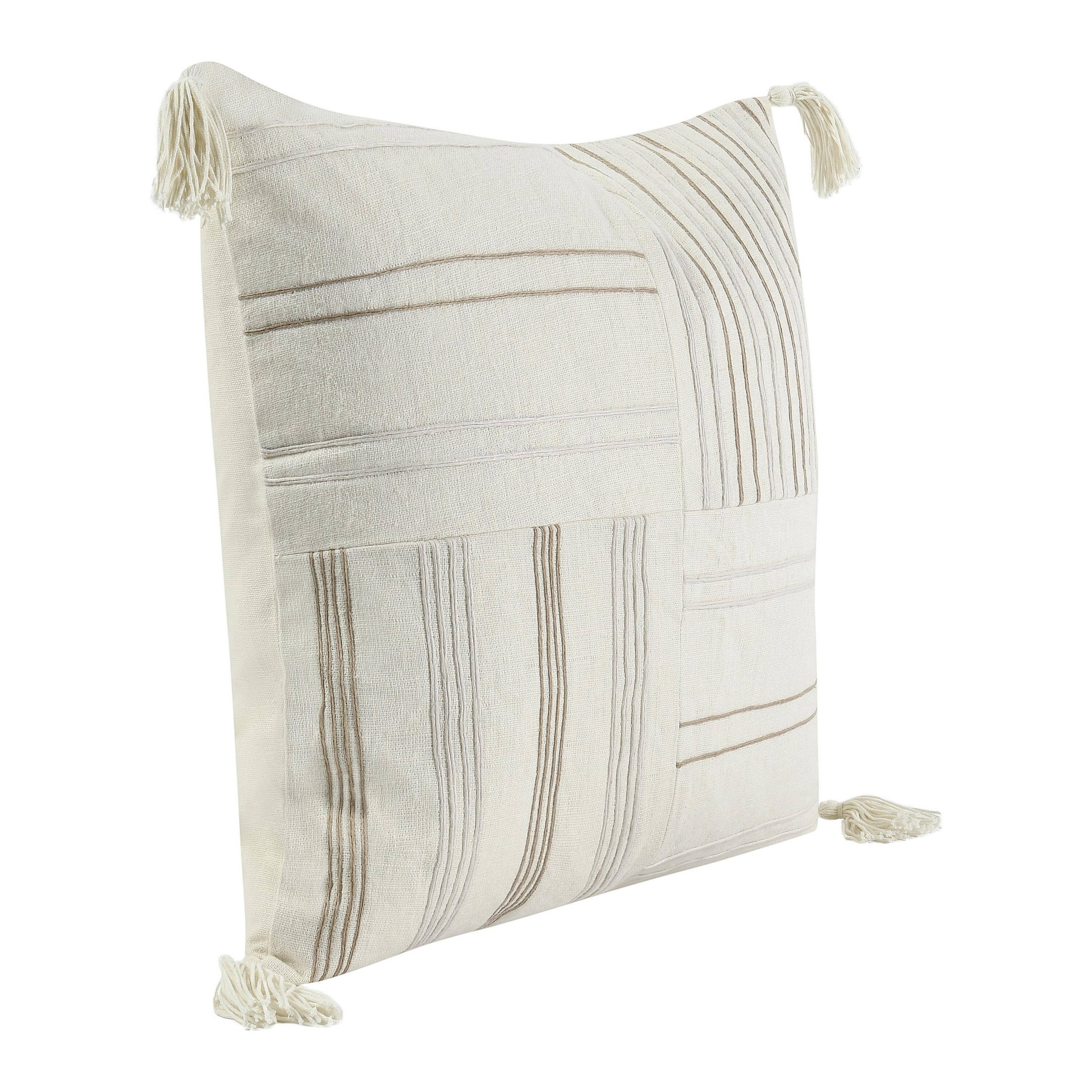 Angle. Manhattan Lane - Pini Throw Pillow, Boho Design Stripe Pattern, 22 Inch  Linen - Beige.