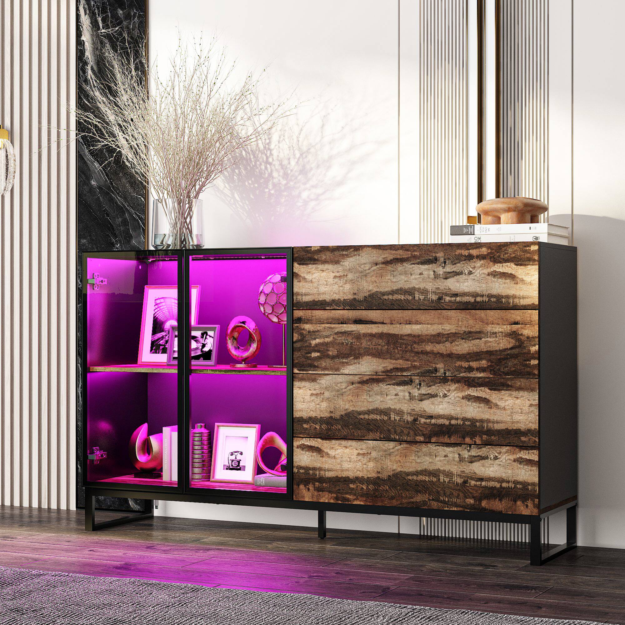 Alt View 1. Famapy - LED Lighted Display Cabinet – Glass & Wood Showcase for Collectibles, Figurines, Books, Home Decor - Black & Brown.