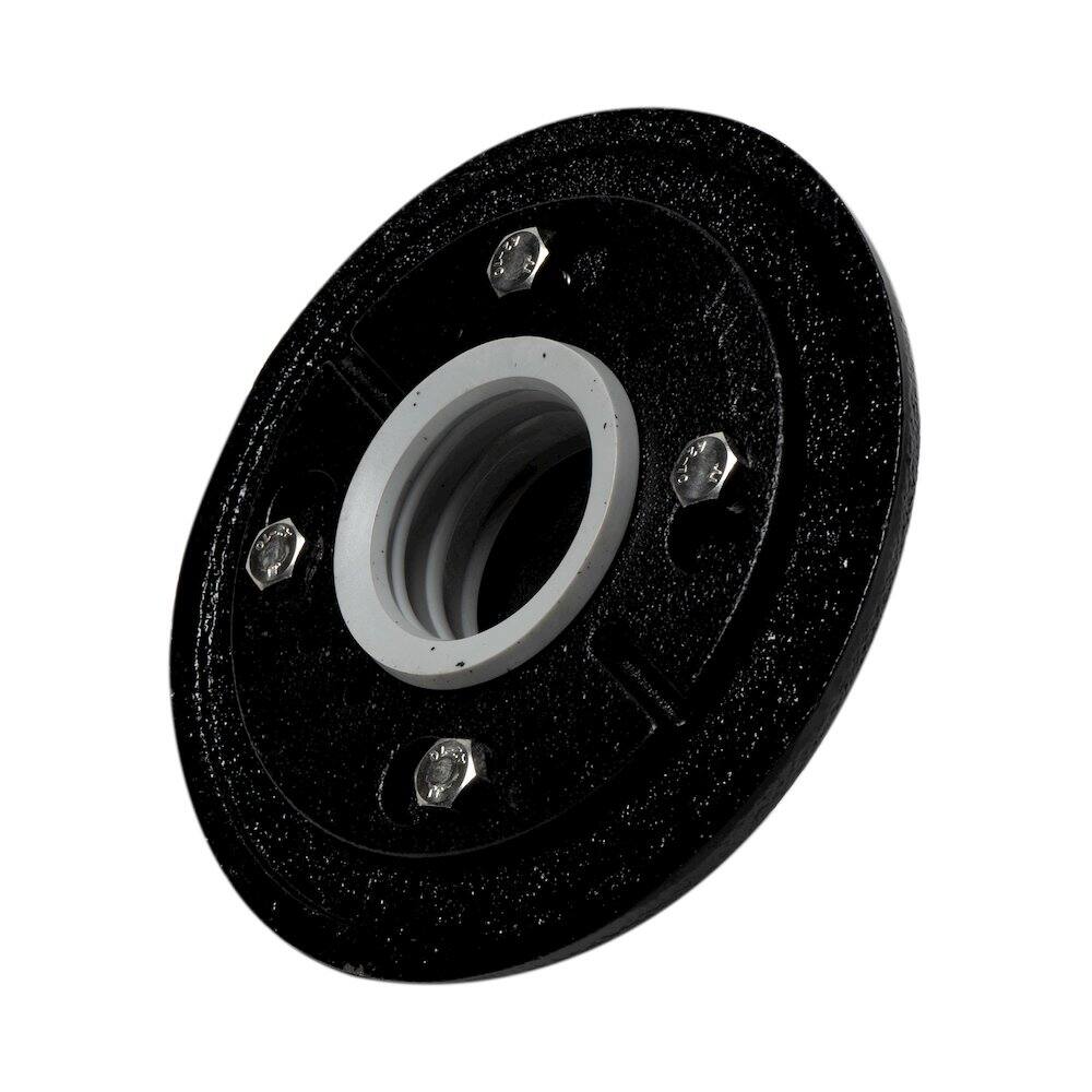 Left. Alfi - Cast Iron Shower Drain Base with Rubber Fitting - Black.