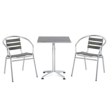 Front. Outsunny - 3-Piece Outdoor Patio Bistro Table Set with Aluminum Frame, Woodgrain-Style Tabletop & Draining Slat Design - Grey.