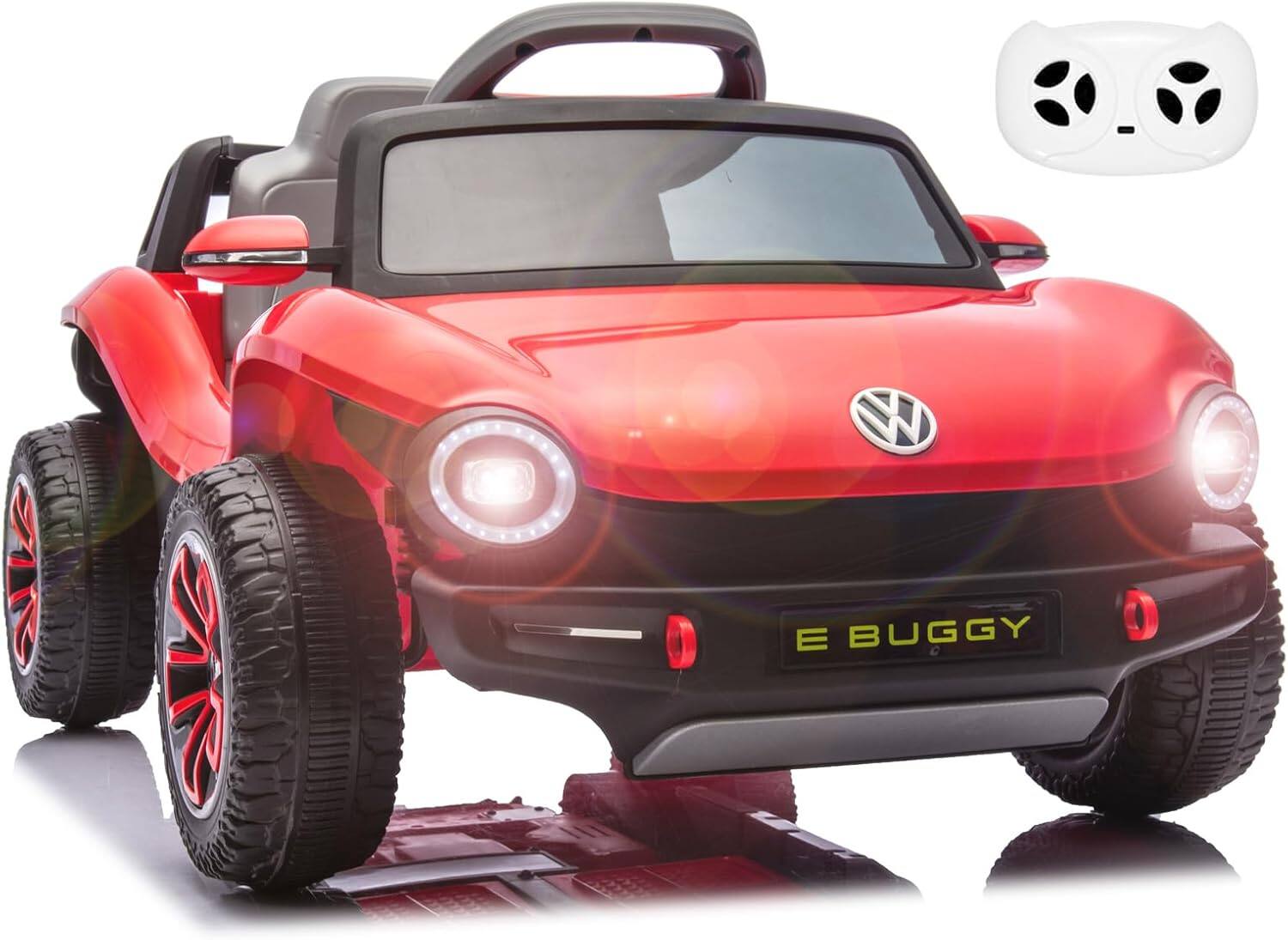 Front. Electrodes Masters - Kids Electric Vehicle Licensed Volkswagen | 12V Ride-On Toy with Remote Control | LED Lights, MP3, and Bluetooth | for - Red.
