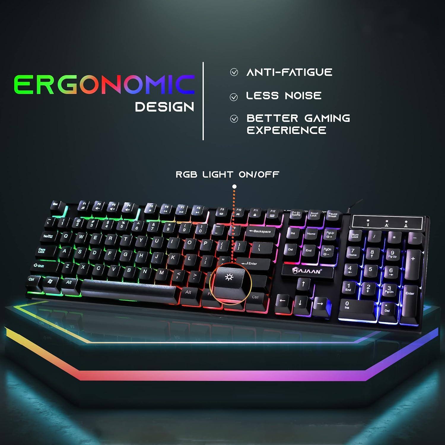ERGONOMIC DESIGN

ANTI-FATIGUE
LESS NOISE
BETTER GAMING EXPERIENCE

RGB LIGHT ON/OFF