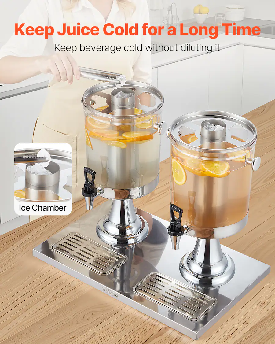 Gisafai 2 Gallon Stainless Steel Drink Dispenser With Ice Core & Drip Tray - Perfect For Parties, Restaurants & Home Use