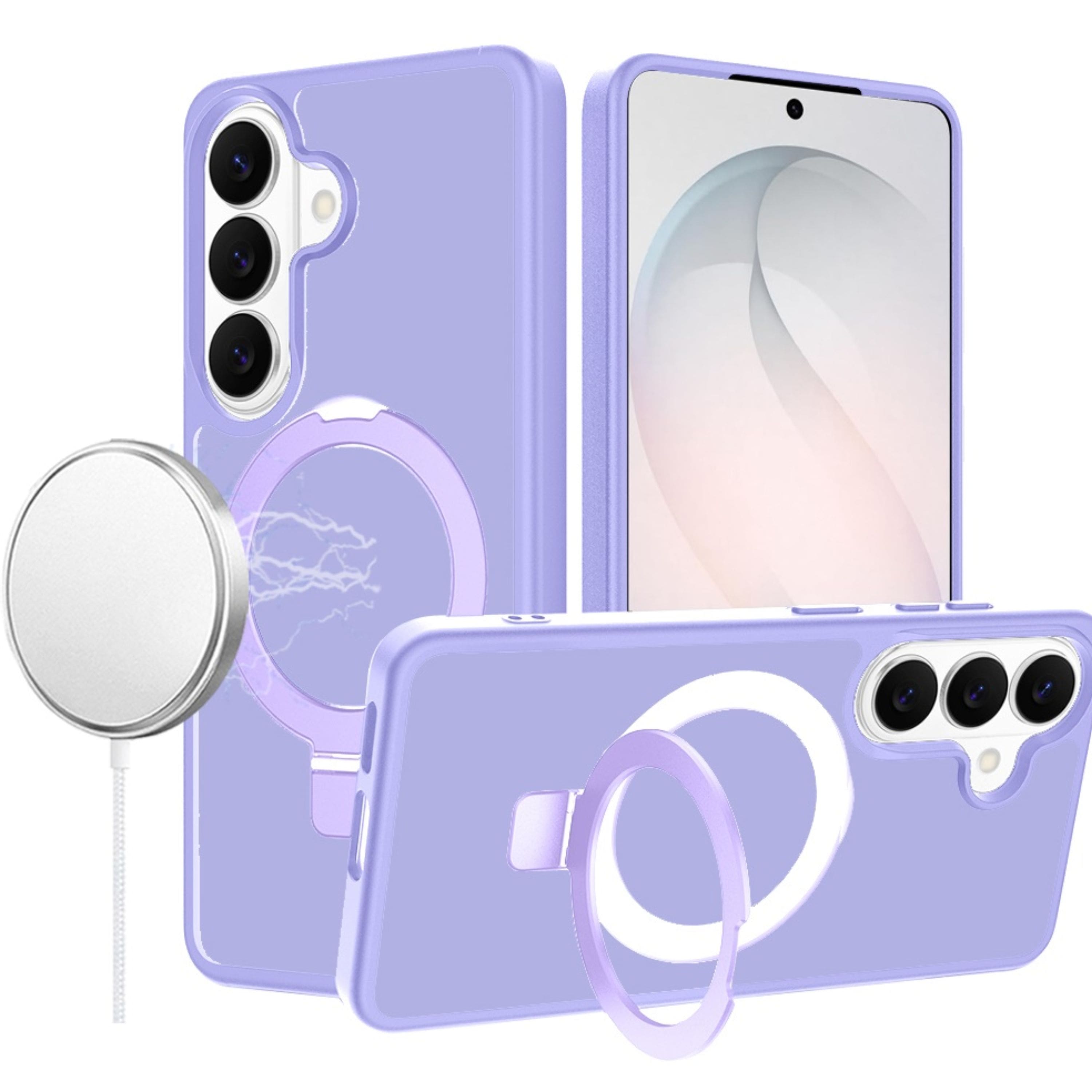 Kitcheniva - Metal Circle Ring Stand Rugged Cover Plus Tempered Glass For Samsung S26 FE - Light Purple