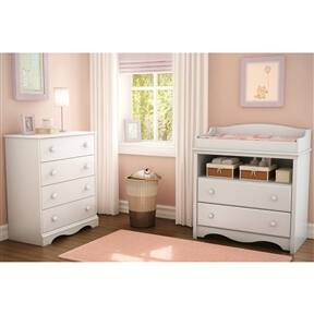 Left. SlickBlue - Wooden 4-Drawer Chest for Bedroom with Classic Knob Design - White.