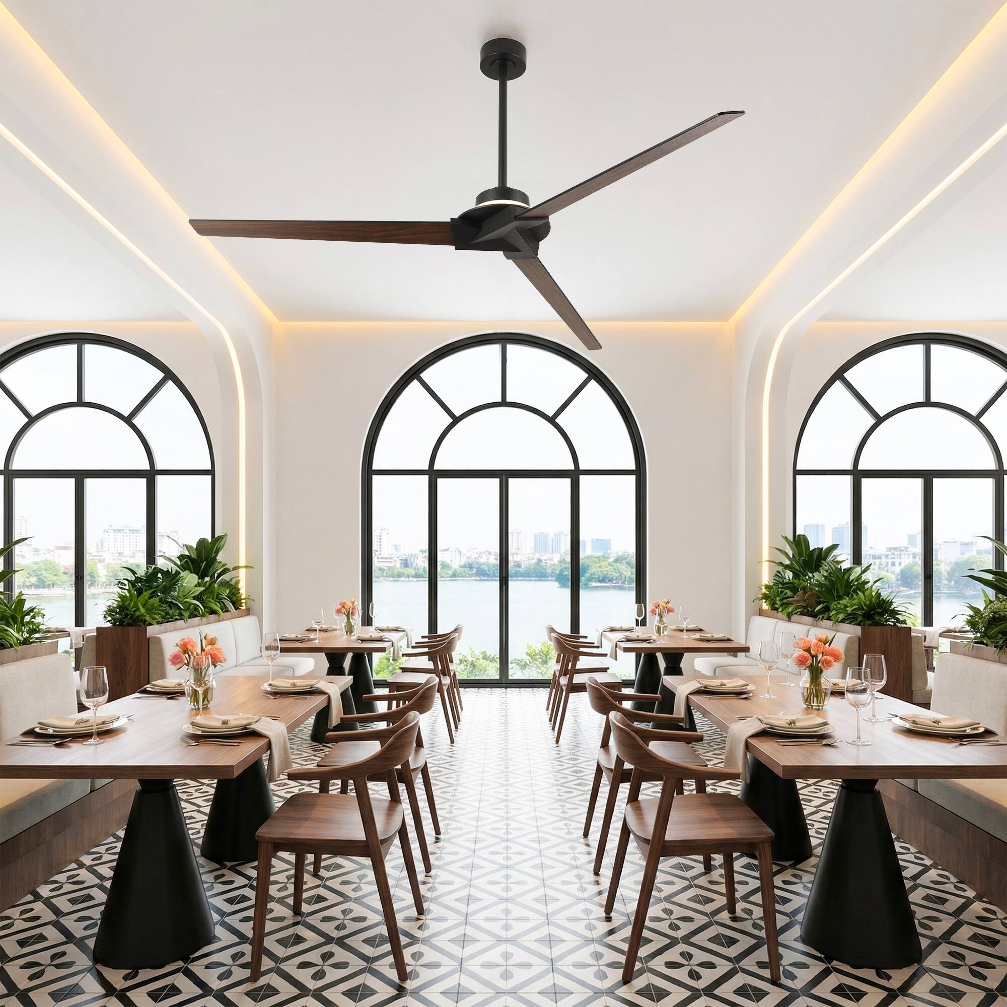 Angle. Vaczon - 70" Modern LED Large Propeller Ceiling Fan with Light and Remote Control - Black.