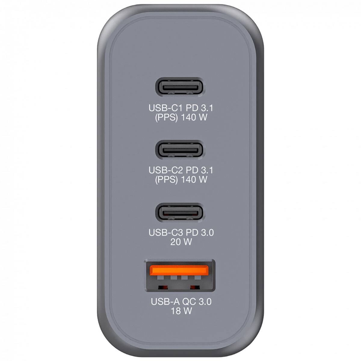USB-C1 PD 3.1 (PPS) 140 W  
USB-C2 PD 3.1 (PPS) 140 W  
USB-C3 PD 3.0 20 W  
USB-A QC 3.0 18 W