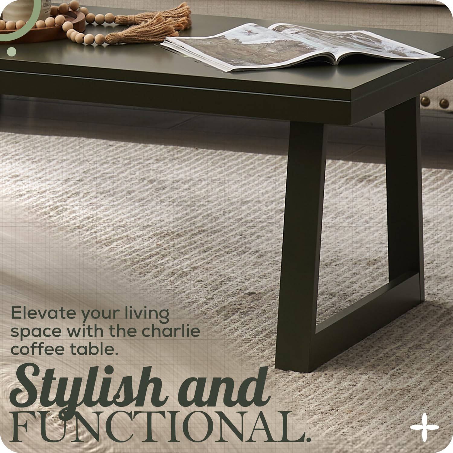 Elevate your living space with the Charlie coffee table.  
Stylish and FUNCTIONAL.